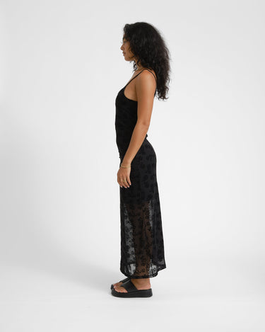 Louise Mesh Flock Long Dress Black/Morel - Things I Like Things I Love