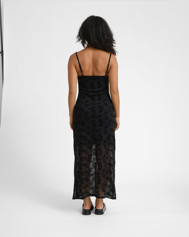Louise Mesh Flock Long Dress Black/Morel - Things I Like Things I Love