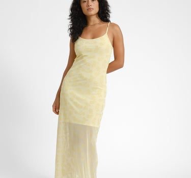 Louise Mesh Flock Long Dress French Vanilla/Flock - Things I Like Things I Love