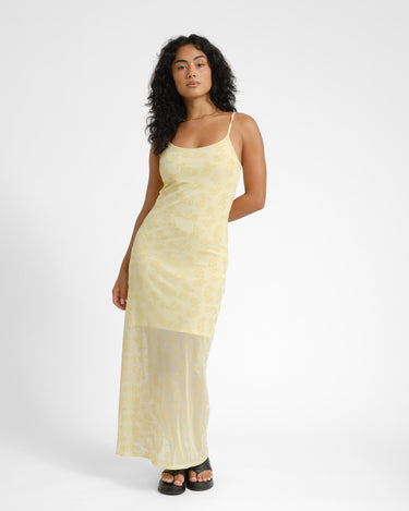 Louise Mesh Flock Long Dress French Vanilla/Flock - Things I Like Things I Love