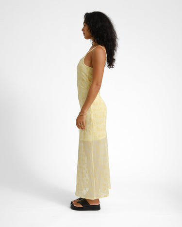 Louise Mesh Flock Long Dress French Vanilla/Flock - Things I Like Things I Love