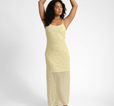 Louise Mesh Flock Long Dress French Vanilla/Flock - Things I Like Things I Love