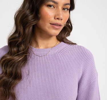Mila Twist Crew Neck Knit Purple Rose - Things I Like Things I Love