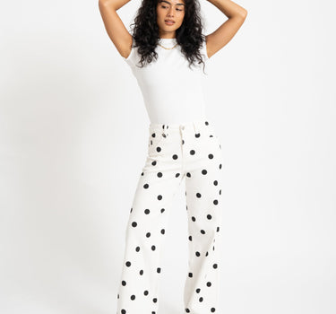 Mina Wide Leg Polkadot Jeans Wit - Things I Like Things I Love