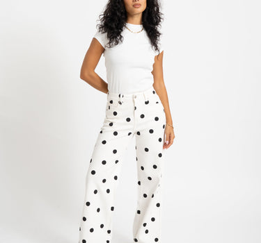 Mina Wide Leg Polkadot Jeans Wit - Things I Like Things I Love