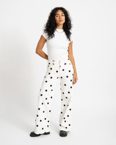 Mina Wide Leg Polkadot Jeans Wit - Things I Like Things I Love
