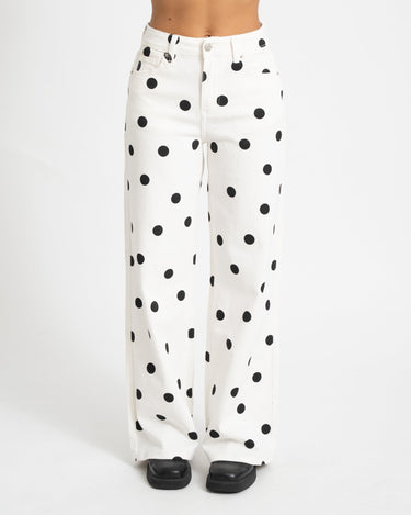 Mina Wide Leg Polkadot Jeans Wit - Things I Like Things I Love