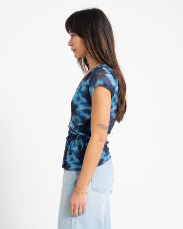 Minna Mesh Wrap Top Blue Blur Flower - Things I Like Things I Love