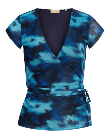 Minna Mesh Wrap Top Blue Blur Flower - Things I Like Things I Love