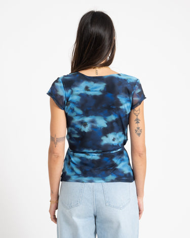 Minna Mesh Wrap Top Blue Blur Flower - Things I Like Things I Love