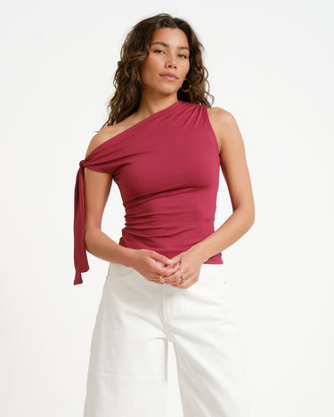 One Shoulder Tie Top Bordeaux - Things I Like Things I Love