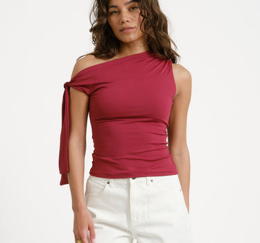 One Shoulder Tie Top Bordeaux - Things I Like Things I Love
