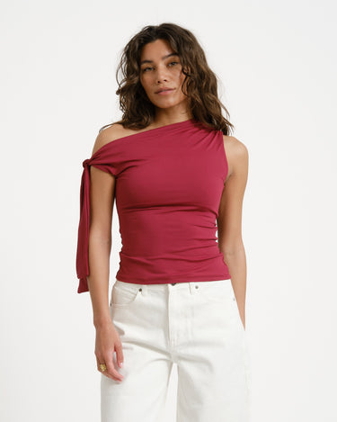 One Shoulder Tie Top Bordeaux - Things I Like Things I Love