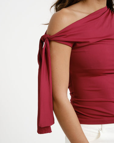 One Shoulder Tie Top Bordeaux - Things I Like Things I Love