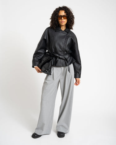 PAULA WAISTED PU JACKET Black - Things I Like Things I Love