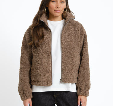 Sarah High Neck Teddy Jacket Morel - Things I Like Things I Love