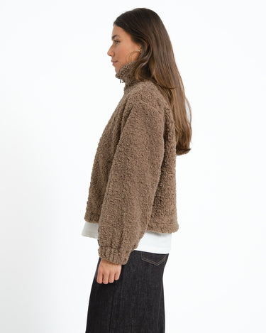 Sarah High Neck Teddy Jacket Morel - Things I Like Things I Love