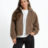 Sarah High Neck Teddy Jacket Morel - Things I Like Things I Love