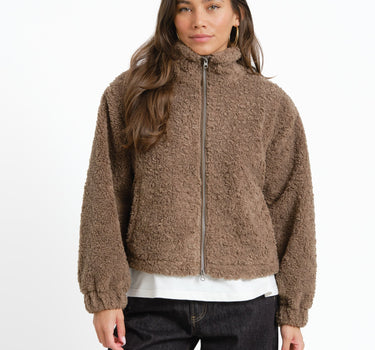 Sarah High Neck Teddy Jacket Morel - Things I Like Things I Love