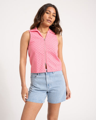 Selma Broderie Anglaise Zip Top Morning Glory - Things I Like Things I Love