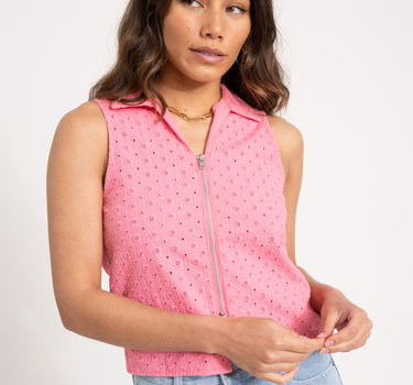 Selma Broderie Anglaise Zip Top Morning Glory - Things I Like Things I Love