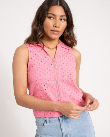 Selma Broderie Anglaise Zip Top Morning Glory - Things I Like Things I Love