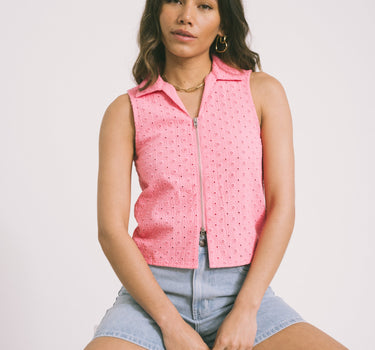 Selma Broderie Anglaise Zip Top Morning Glory - Things I Like Things I Love