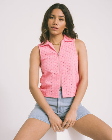 Selma Broderie Anglaise Zip Top Morning Glory - Things I Like Things I Love
