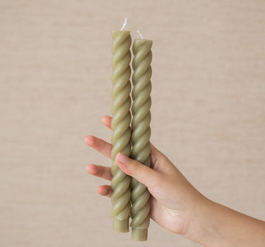 SET OF 2 - Dinner Candle Swirl Matcha Green - Things I Like Things I Love