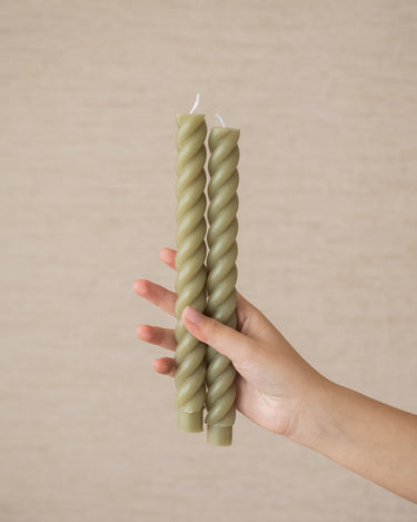 SET OF 2 - Dinner Candle Swirl Matcha Green - Things I Like Things I Love