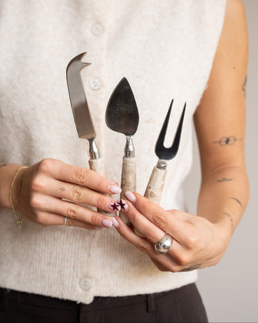 SET OF 3 - Cheese Knives Marble Beige - Things I Like Things I Love
