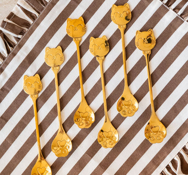 SET VAN 6 - Lepels Kat Goud - Things I Like Things I Love