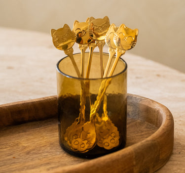 SET VAN 6 - Lepels Kat Goud - Things I Like Things I Love