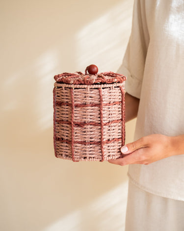 Storage Jar Basket Flower Pink - Things I Like Things I Love