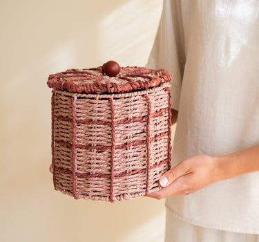 Storage Jar Basket Flower Pink - Things I Like Things I Love