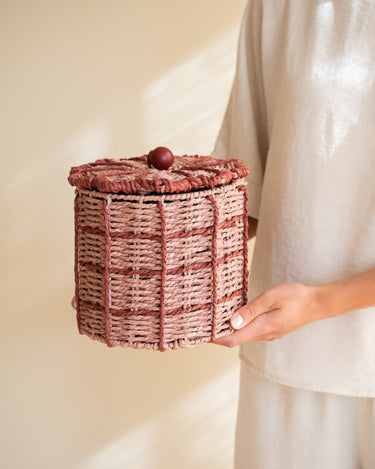 Storage Jar Basket Flower Pink - Things I Like Things I Love