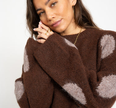 Sutton Polka Dot Oversize Knit French Roast - Things I Like Things I Love