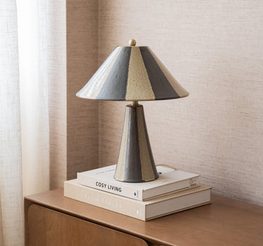 Table Lamp Lino Striped Ceramic Brown - Things I Like Things I Love