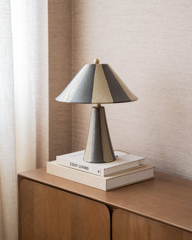 Table Lamp Lino Striped Ceramic Brown - Things I Like Things I Love