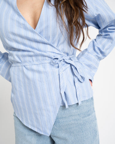 Tie Front Shirt Blue Stripe - Things I Like Things I Love