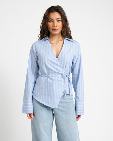Tie Front Shirt Blue Stripe - Things I Like Things I Love