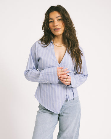 Tie Front Shirt Blue Stripe - Things I Like Things I Love