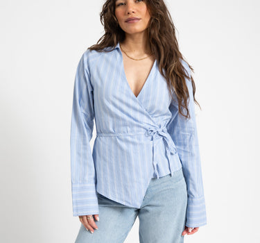 Tie Front Shirt Blue Stripe - Things I Like Things I Love