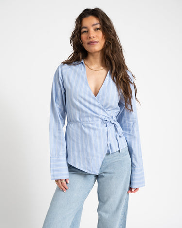 Tie Front Shirt Blue Stripe - Things I Like Things I Love