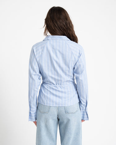 Tie Front Shirt Blue Stripe - Things I Like Things I Love