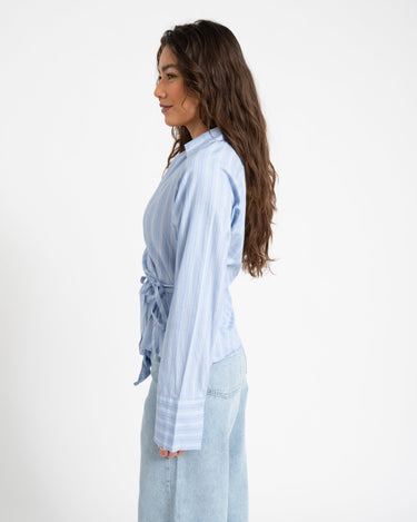 Tie Front Shirt Blue Stripe - Things I Like Things I Love