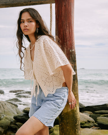 TILTIL Birke Top SS Embroidery Beige - Things I Like Things I Love