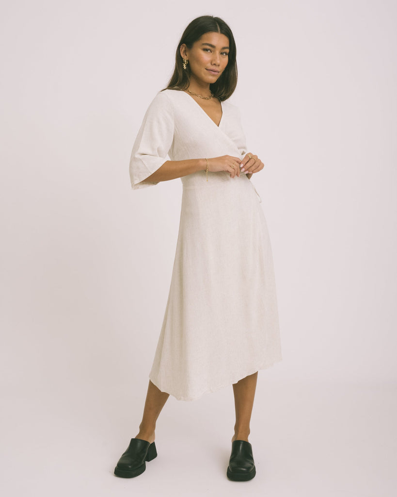 TILTIL Britt Linen Wrap Dress Beige - Things I Like Things I Love