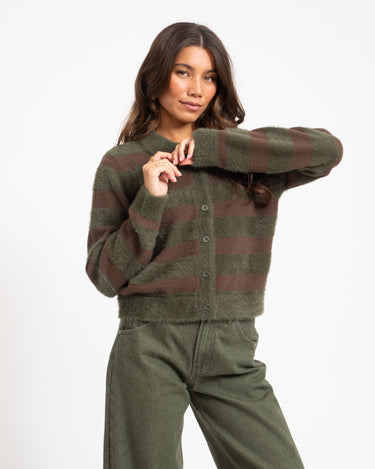 TILTIL Cela Striped Polo Cardigan Brown Groen - Things I Like Things I Love