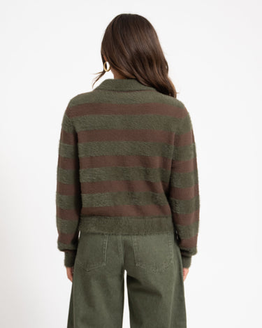 TILTIL Cela Striped Polo Cardigan Brown Groen - Things I Like Things I Love